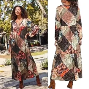 COPY - NWT Johnny Was 💯% SILK Boho Tiered Long Sleeve Maxi Dress, XS