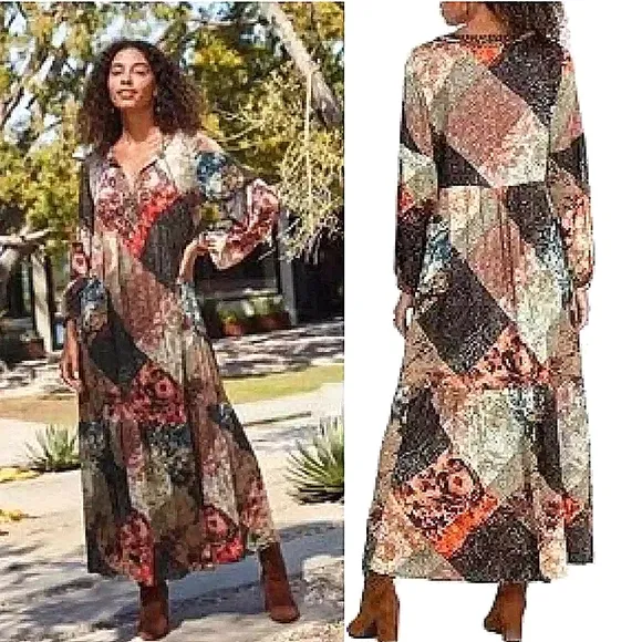 COPY - NWT Johnny Was 💯% SILK Boho Tiered Long Sleeve Maxi Dress, XS