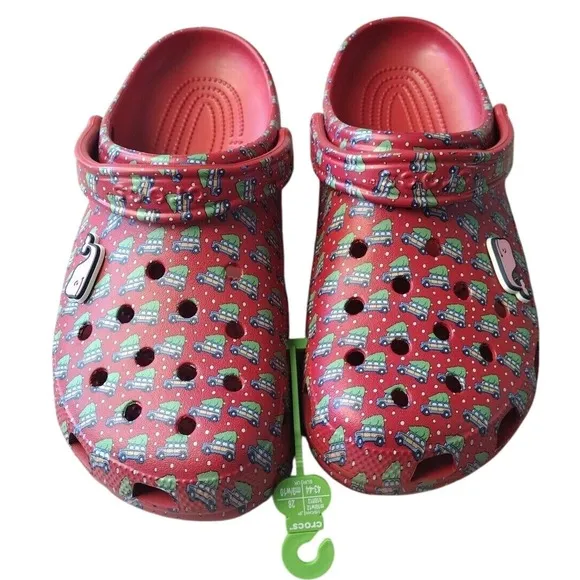 Crocs Clogs Women 12 Man 10 Red Vineyard Vines Holiday Christmas Comfy Vacation