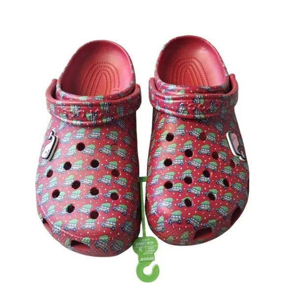 Crocs Clogs Women 12 Man 10 Red Vineyard Vines Holiday Christmas Comfy Vacation