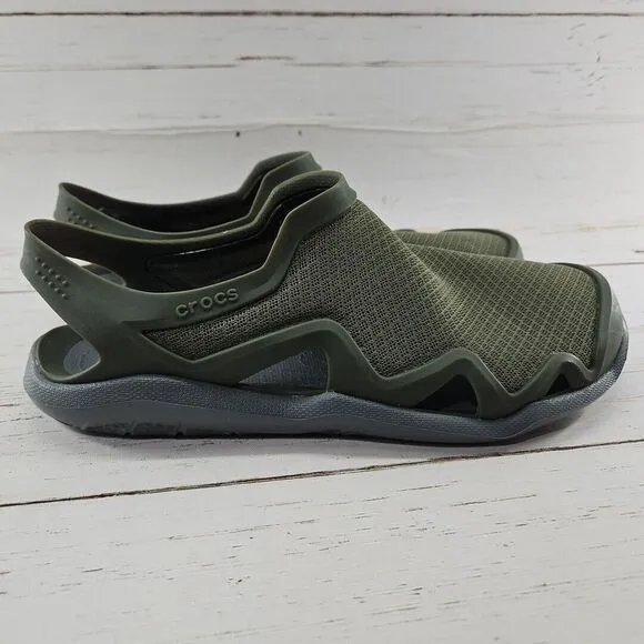 Crocs Mens 8‎ Swiftwater Mesh Wave Sandals Shoes Green Outdoor Slip On 205701