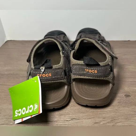Crocs Swiftwater Fisherman Men's Brown Leather Sandals M8 W 10 Unisex NWT.