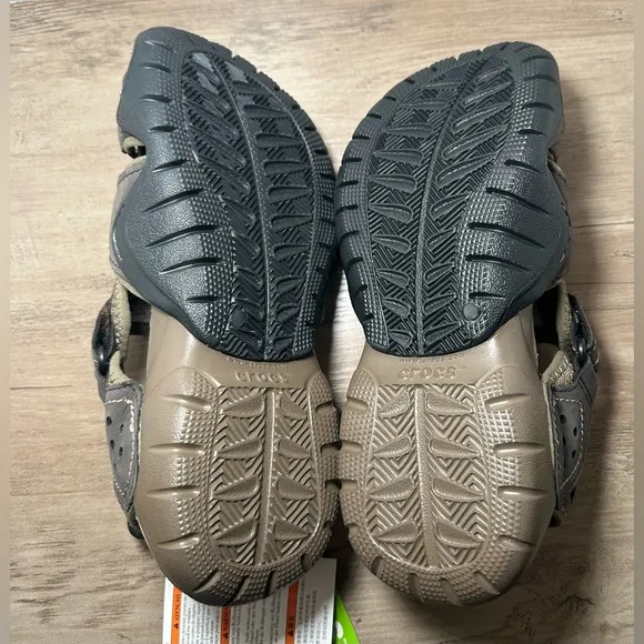 Crocs Swiftwater Fisherman Men's Brown Leather Sandals M8 W 10 Unisex NWT.