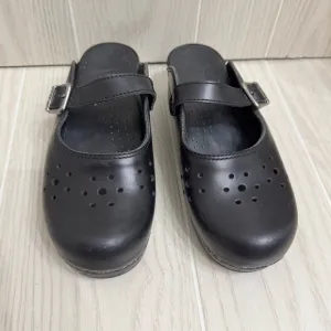 Dansko Black Leather Mary Jane Slip On Buckle Mule Clog Comfort Work Nursing 38
