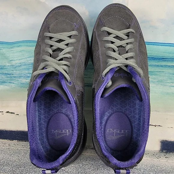 Dansko Paisley Suede Leather Slip Resist. Black Purple Womens 7.5-8 EU 38