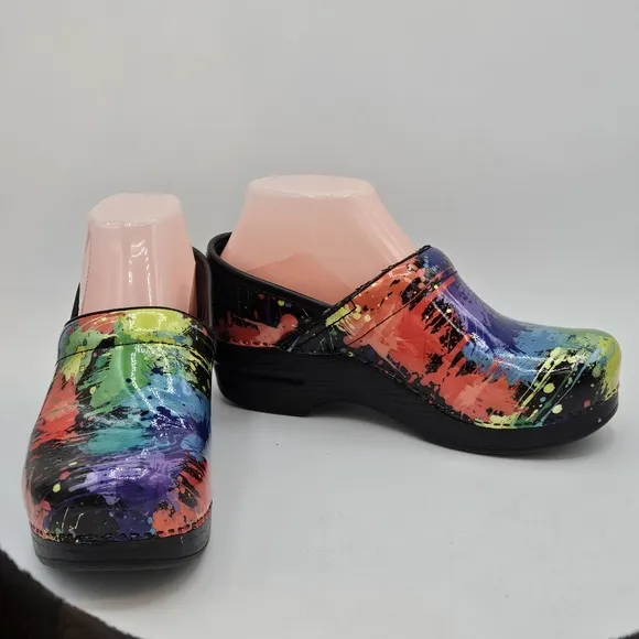Dansko Rainbow Paint design leather clogs size 37 US size 6.5-7