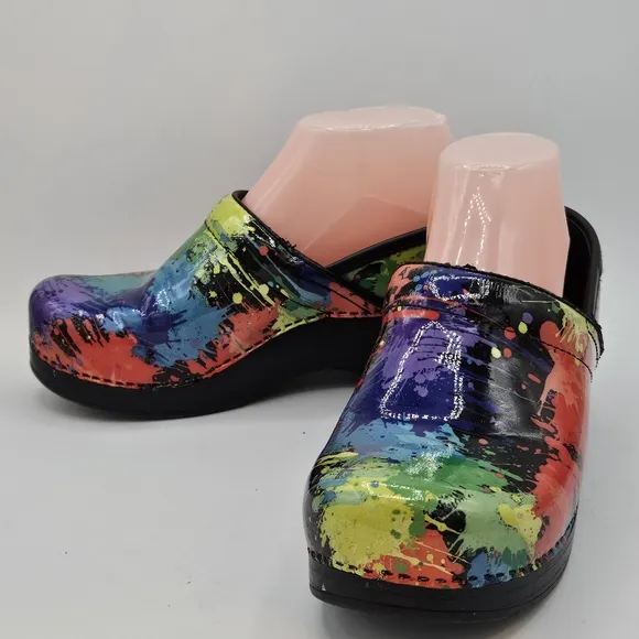 Dansko Rainbow Paint design leather clogs size 37 US size 6.5-7