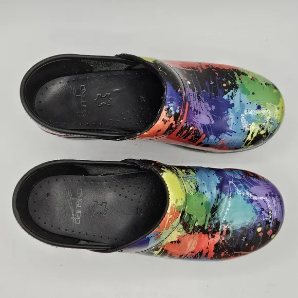 Dansko Rainbow Paint design leather clogs size 37 US size 6.5-7