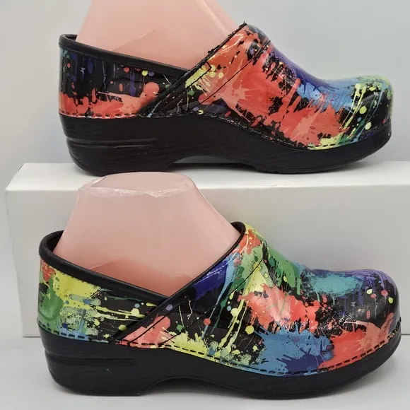 Dansko Rainbow Paint design leather clogs size 37 US size 6.5-7