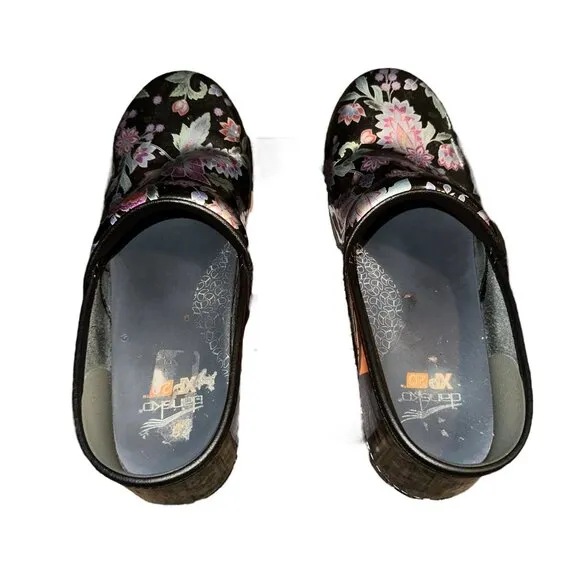 Dansko XP 20 Paisley Floral Clogs Womens 40 9.5 10 Black Multicolor Nursing Work