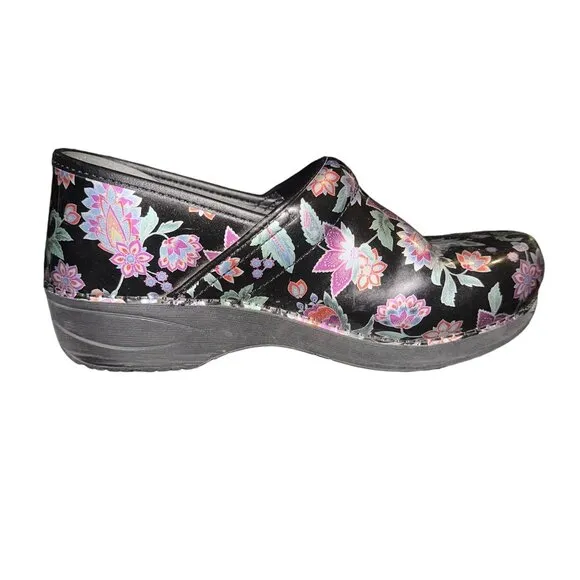 Dansko XP 20 Paisley Floral Clogs Womens 40 9.5 10 Black Multicolor Nursing Work