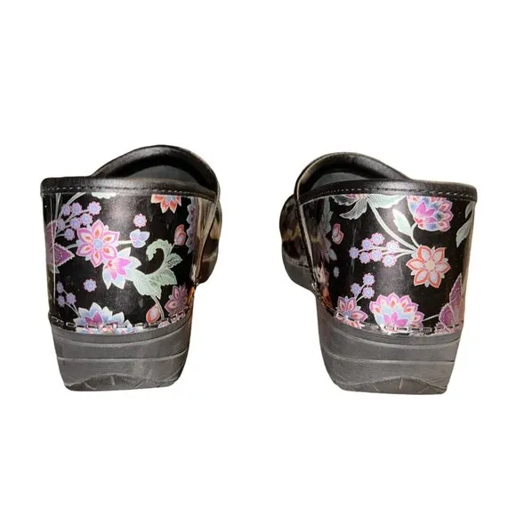 Dansko XP 20 Paisley Floral Clogs Womens 40 9.5 10 Black Multicolor Nursing Work