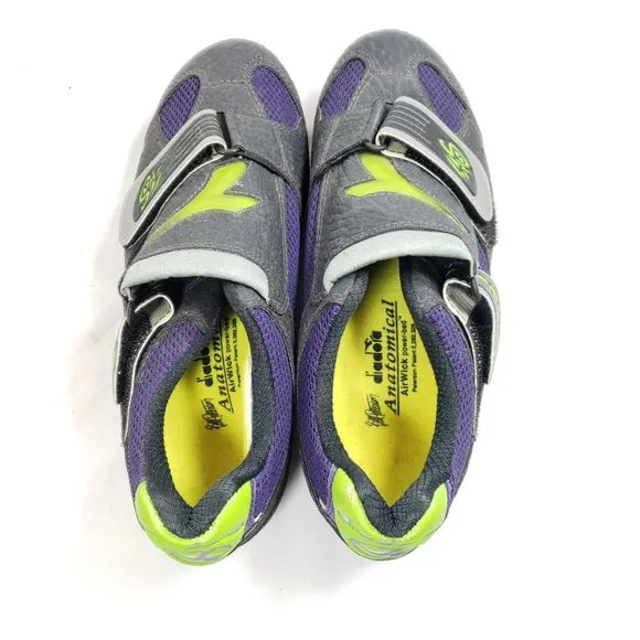 Diadora Cyclist Shoes Men's Size 6.5 Black Purple Mesh with Cleats