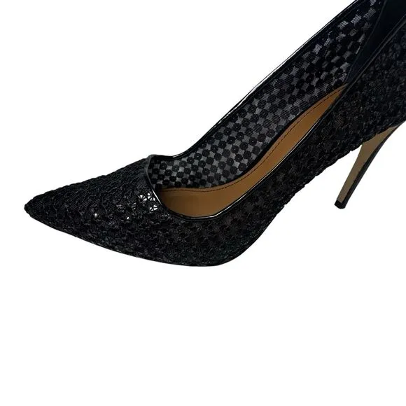Donald J Pliner Shoes Womens Black Point Toe Sequin Mesh Stiletto Heels Size 11M