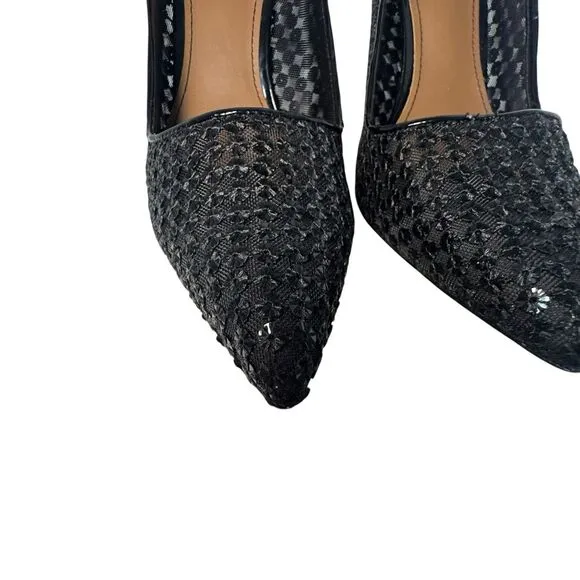 Donald J Pliner Shoes Womens Black Point Toe Sequin Mesh Stiletto Heels Size 11M