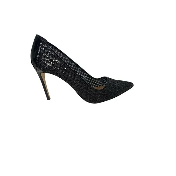 Donald J Pliner Shoes Womens Black Point Toe Sequin Mesh Stiletto Heels Size 11M