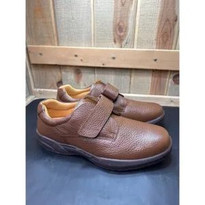 Dr Comfort Brown Leather Hook &amp; Loop Shoes Men’s 10.5W Comfort Fit Durable Sole