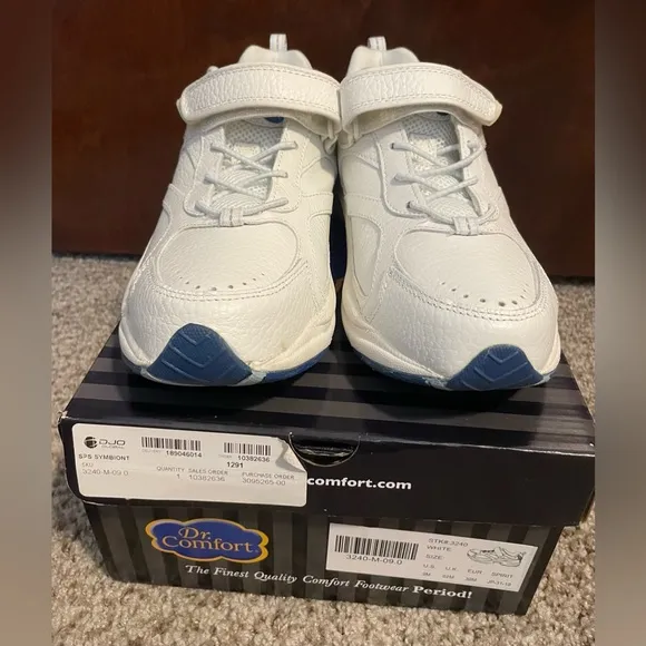 Dr Comfort White Leather Walking Shoe Men's 9 with Custom Orthotics. NEW IN BOX
