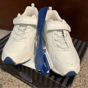 Dr Comfort White Leather Walking Shoe Men's 9 with Custom Orthotics. NEW IN BOX
