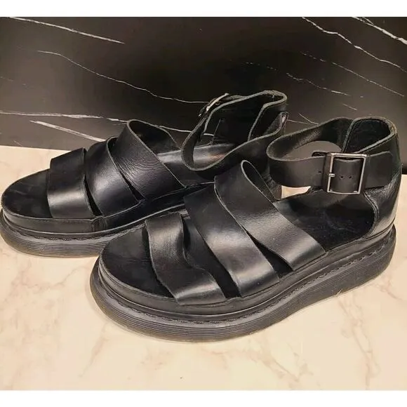 Dr Martens Clarissa Brando Black Vegan Leather Gladiator Sandals | 8 Gothic EUC