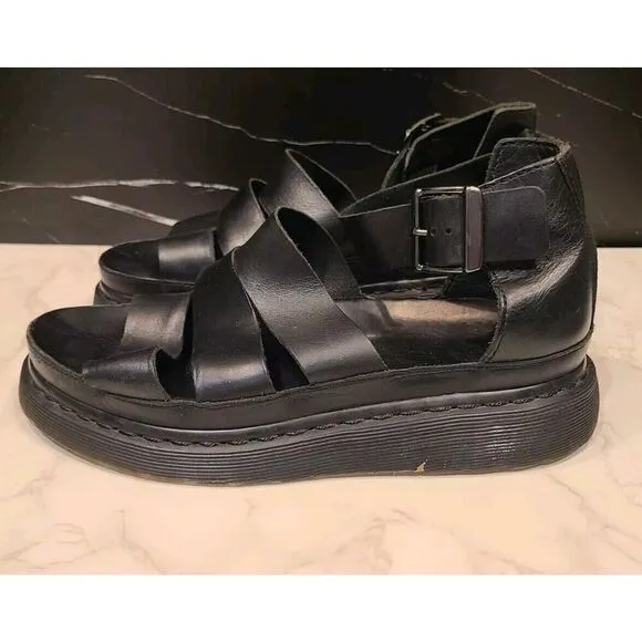 Dr Martens Clarissa Brando Black Vegan Leather Gladiator Sandals | 8 Gothic EUC