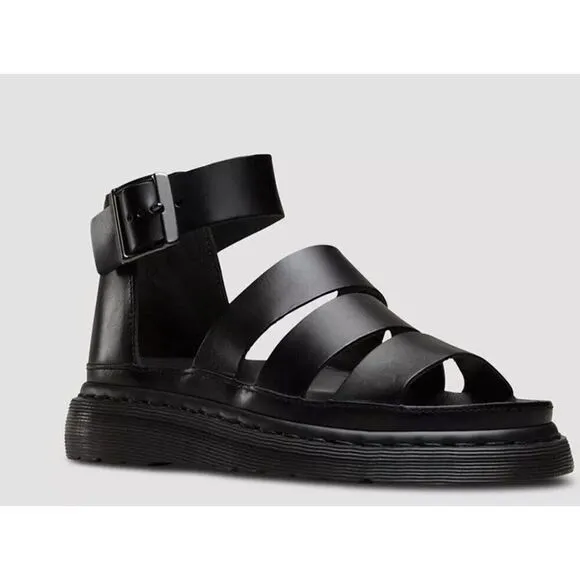 Dr Martens Clarissa Brando Black Vegan Leather Gladiator Sandals | 8 Gothic EUC