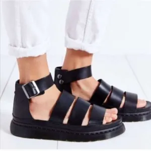 Dr Martens Clarissa Brando Black Vegan Leather Gladiator Sandals | 8 Gothic EUC