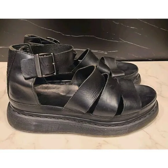 Dr Martens Clarissa Brando Black Vegan Leather Gladiator Sandals | 8 Gothic EUC