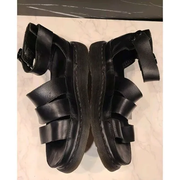 Dr Martens Clarissa Brando Black Vegan Leather Gladiator Sandals | 8 Gothic EUC