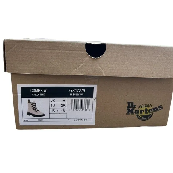 Dr Martens Combs W Chalk Pink Women‎ Size 8 Combat Boots 27342279 Hi Suede WP