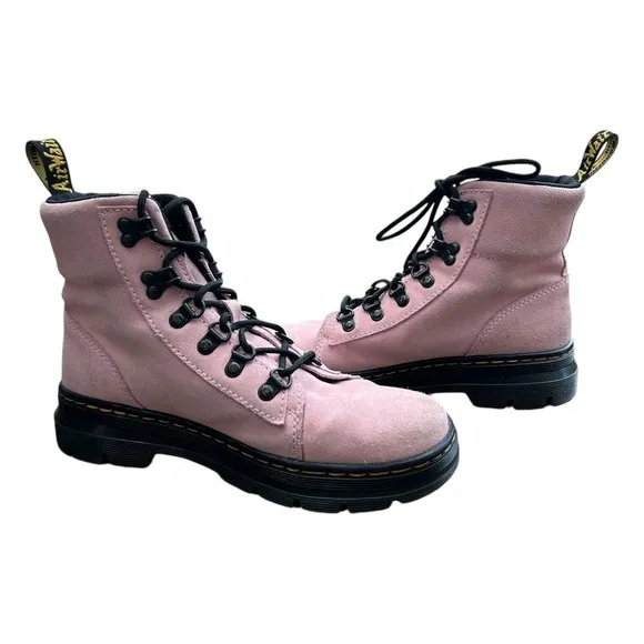 Dr Martens Combs W Chalk Pink Women‎ Size 8 Combat Boots 27342279 Hi Suede WP