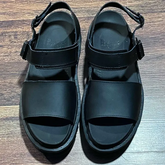 Dr. Martens Voss Leather Strap Goth Sandals Smooth Black Hydro Women’s Size US 9