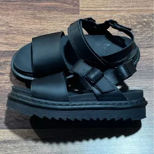 Dr. Martens Voss Leather Strap Goth Sandals Smooth Black Hydro Women’s Size US 9