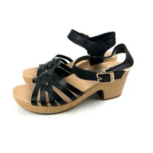 Dr. Scholls First Of All Sandals 7.5 Black Faux Leather Strappy Shoes Womens New