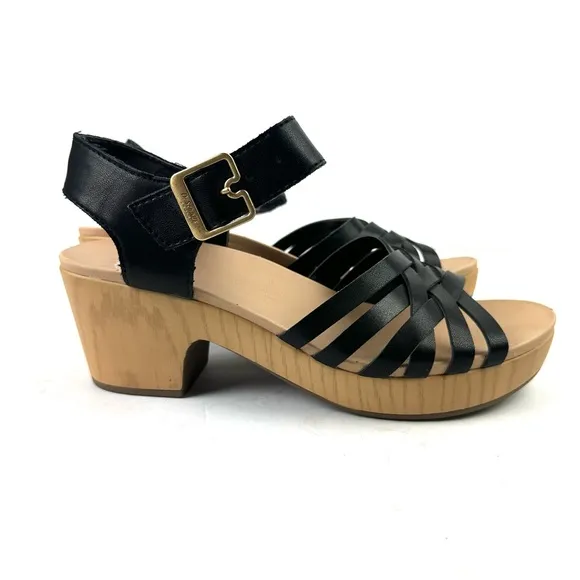 Dr. Scholls First Of All Sandals 7.5 Black Faux Leather Strappy Shoes Womens New