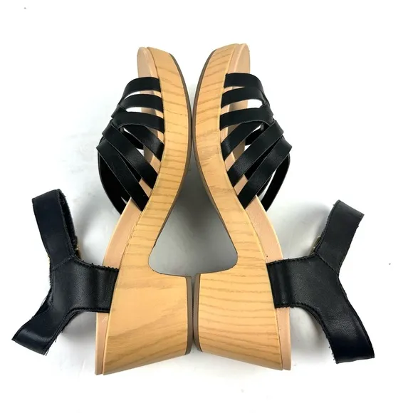 Dr. Scholls First Of All Sandals 7.5 Black Faux Leather Strappy Shoes Womens New