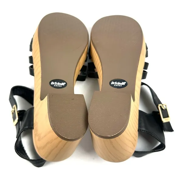 Dr. Scholls First Of All Sandals 7.5 Black Faux Leather Strappy Shoes Womens New
