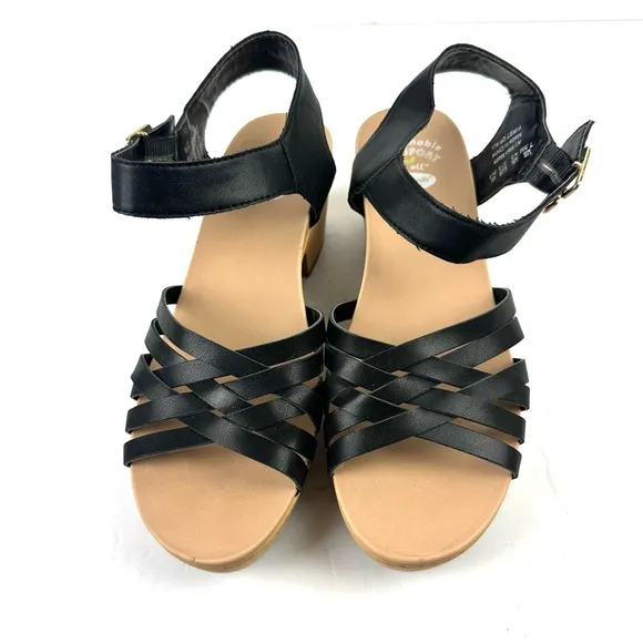 Dr. Scholls First Of All Sandals 7.5 Black Faux Leather Strappy Shoes Womens New