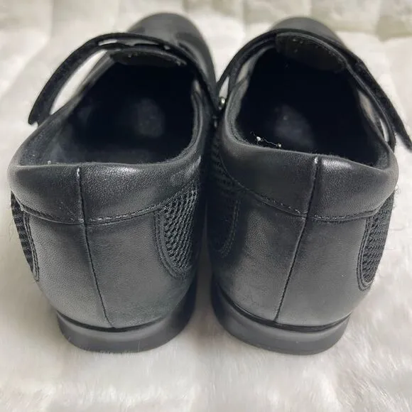 Drew black leather and mesh T Strap shoes Velcro strap closure SZ11