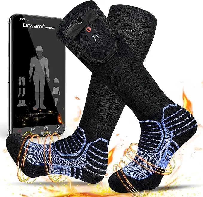 Dr.Warm Heated Socks with APP Remote Control, 3000mAh 7.4V Rechargeable Battery Heating Socks for Men Women, Winter Foot Warmer for Hunting Ice Fishing Camping Hiking Skiing