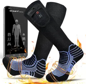 Dr.Warm Heated Socks with APP Remote Control, 3000mAh 7.4V Rechargeable Battery Heating Socks for Men Women, Winter Foot Warmer for Hunting Ice Fishing Camping Hiking Skiing