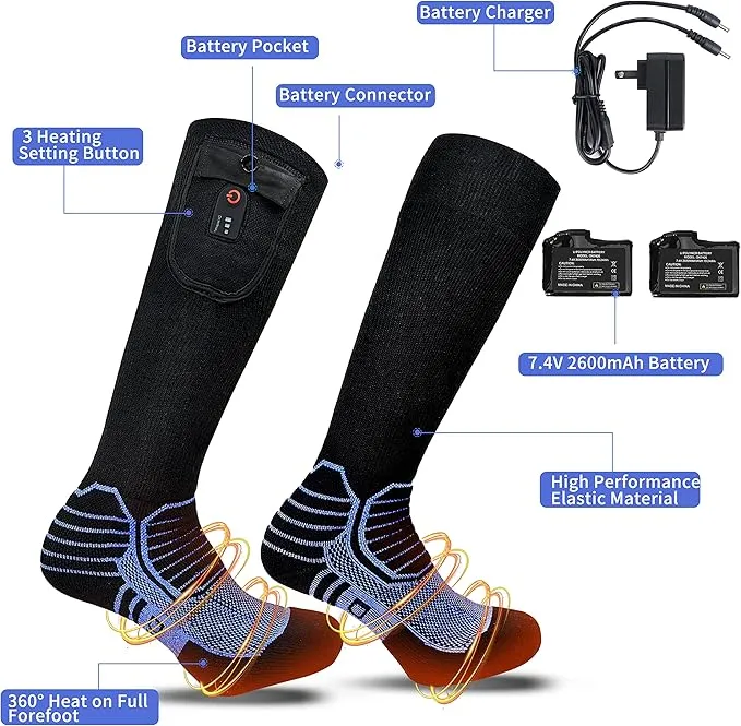 Dr.Warm Heated Socks with APP Remote Control, 3000mAh 7.4V Rechargeable Battery Heating Socks for Men Women, Winter Foot Warmer for Hunting Ice Fishing Camping Hiking Skiing