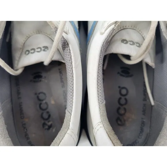 Ecco 7.5 Ladies Golf Shoes Spiked Cleats Athletic White Blue Laceup Sneakers