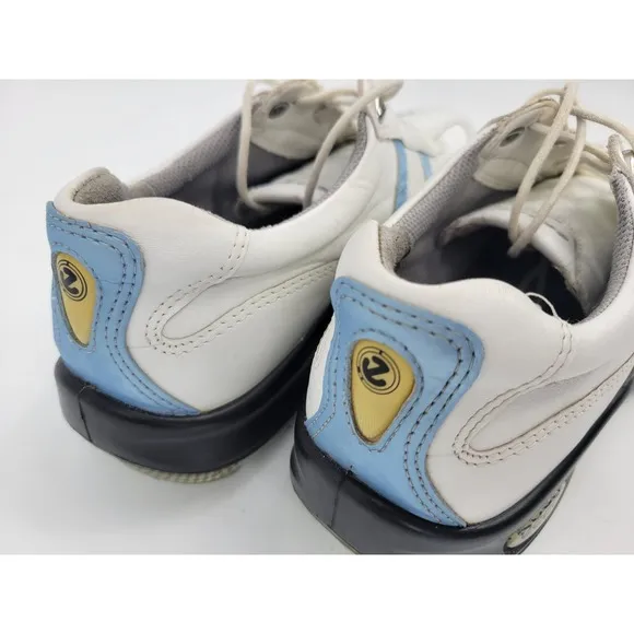 Ecco 7.5 Ladies Golf Shoes Spiked Cleats Athletic White Blue Laceup Sneakers