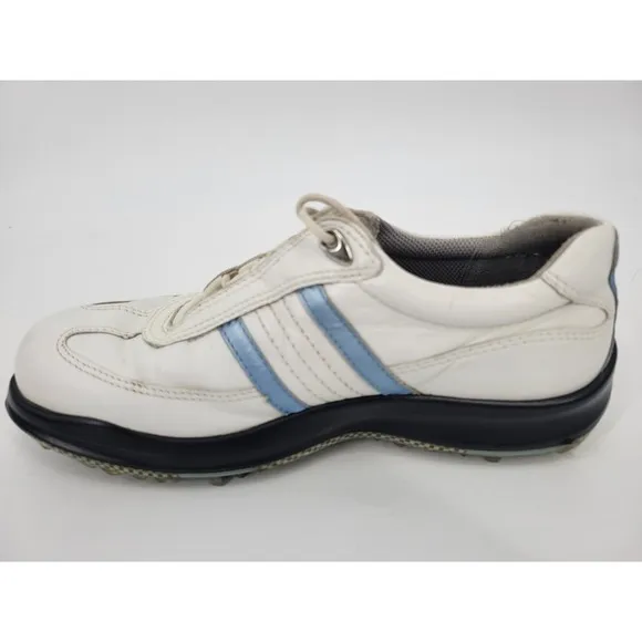 Ecco 7.5 Ladies Golf Shoes Spiked Cleats Athletic White Blue Laceup Sneakers