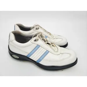 Ecco 7.5 Ladies Golf Shoes Spiked Cleats Athletic White Blue Laceup Sneakers