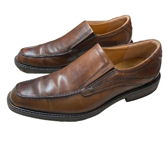 𝅺ECCO Mens Windsor Brown Leather Loafer Dress Shoes Comfort Slip On Moc Toe