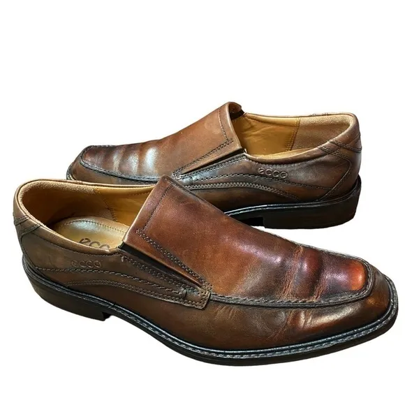 𝅺ECCO Mens Windsor Brown Leather Loafer Dress Shoes Comfort Slip On Moc Toe