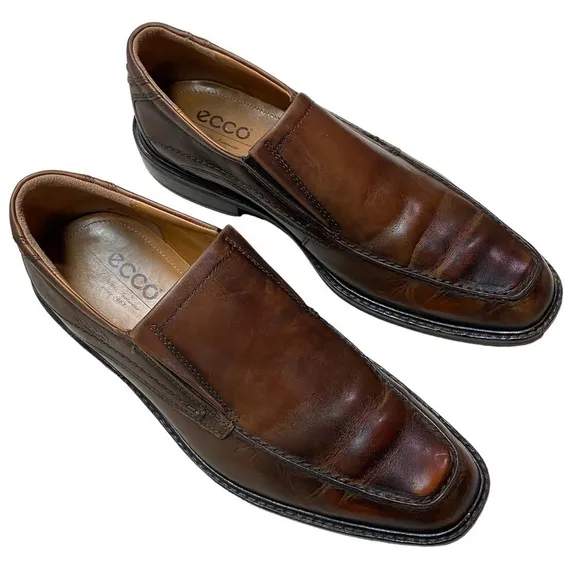 𝅺ECCO Mens Windsor Brown Leather Loafer Dress Shoes Comfort Slip On Moc Toe