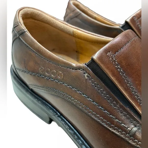 𝅺ECCO Mens Windsor Brown Leather Loafer Dress Shoes Comfort Slip On Moc Toe